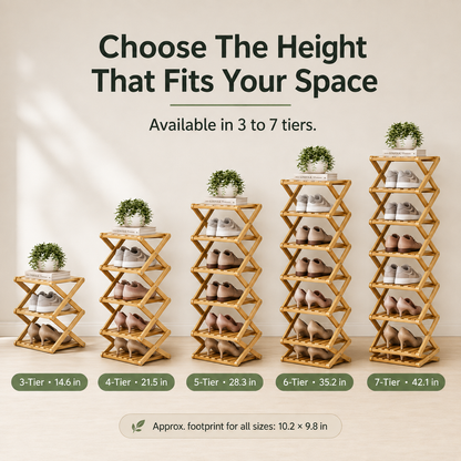 Foldable Bamboo Accordion Shoe Rack