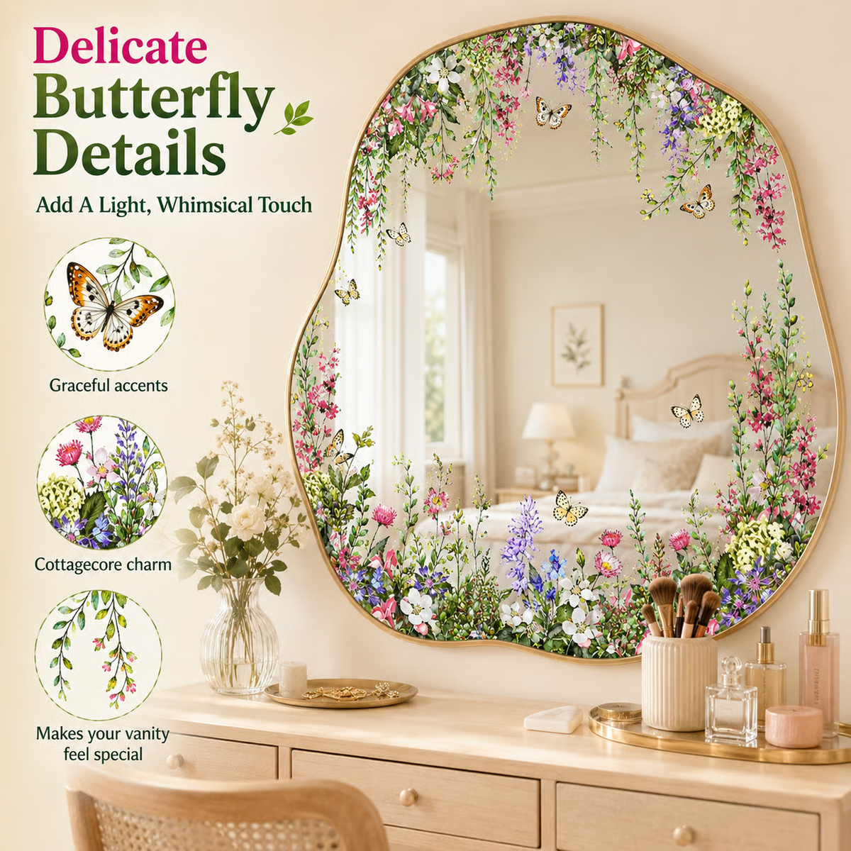 Floral Butterfly Mirror Decoration Stickers