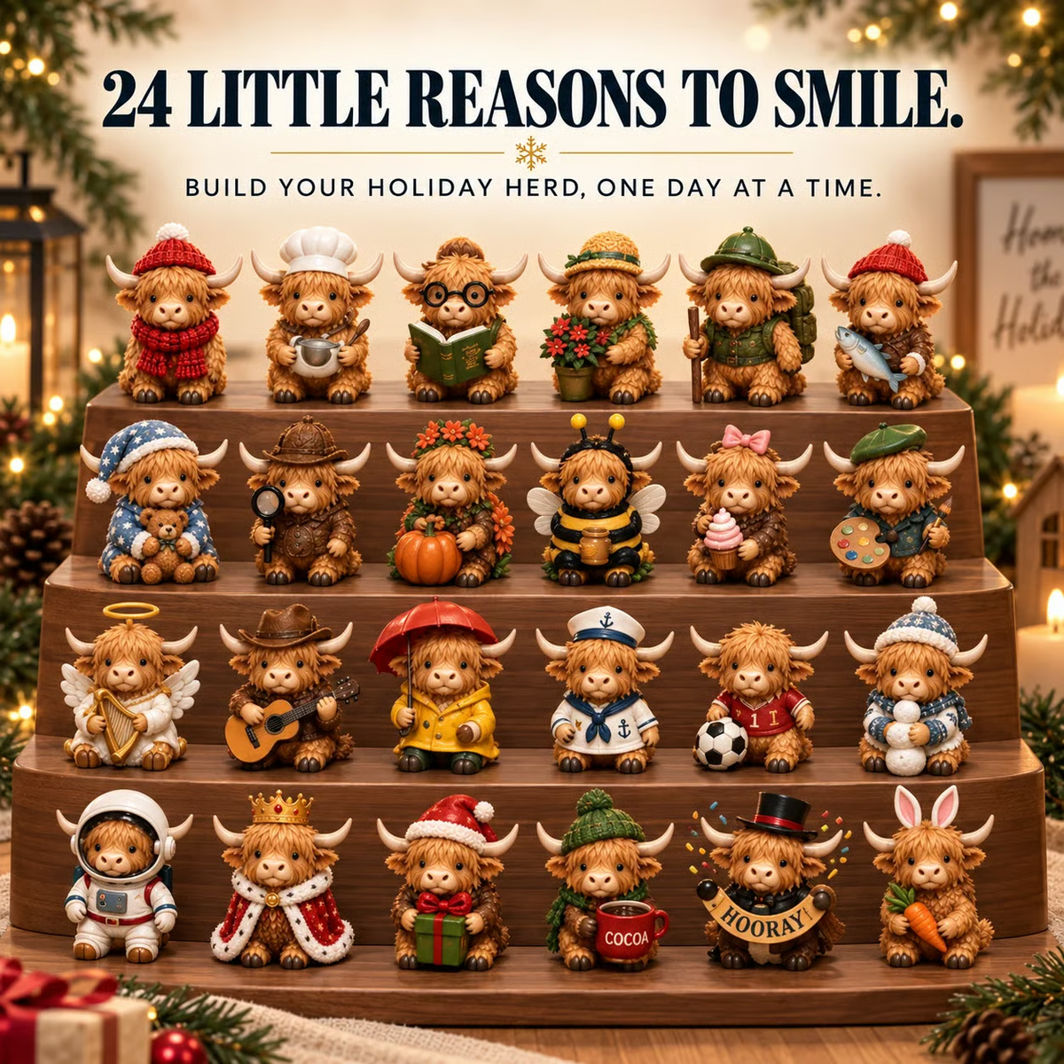 🎁24-Day Highland Cow Advent Calendar – 24 Mini Collectible Surprises