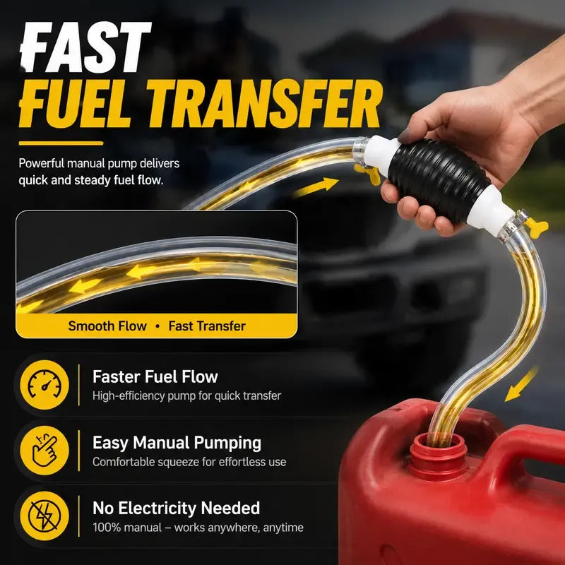 ⛽Manual Siphon Pump Kit with 1M Hose,Valve, Rubber Pump Bulb & 2 Hose Clamps, Liquid Transfer Pump for Fuel Water Oil, Car Boat Motorcycle