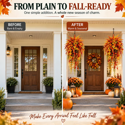 🏡 FALL PORCH FAVORITE🍂 Cascading Faux Fern Swag – Autumn Decor for Doors, Columns & Gates