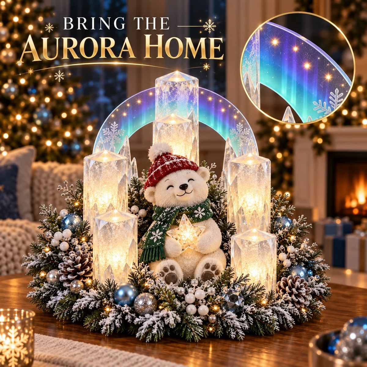 🎄 Glowing Christmas Centerpiece with Warm Flameless Candlelight ✨🕯️