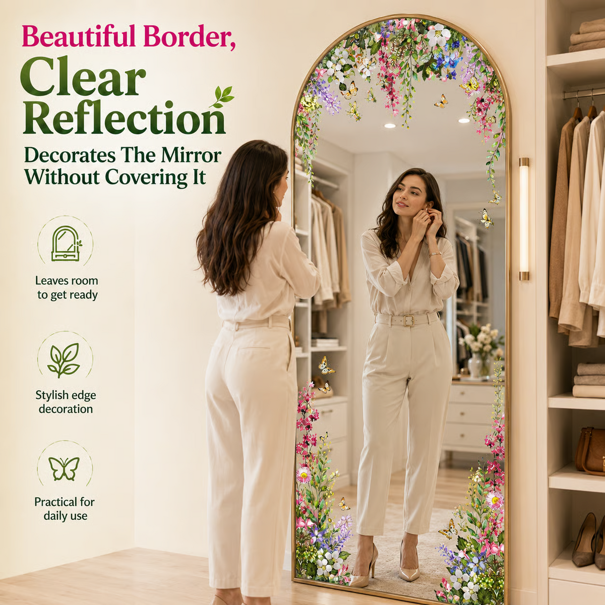 Floral Butterfly Mirror Decoration Stickers