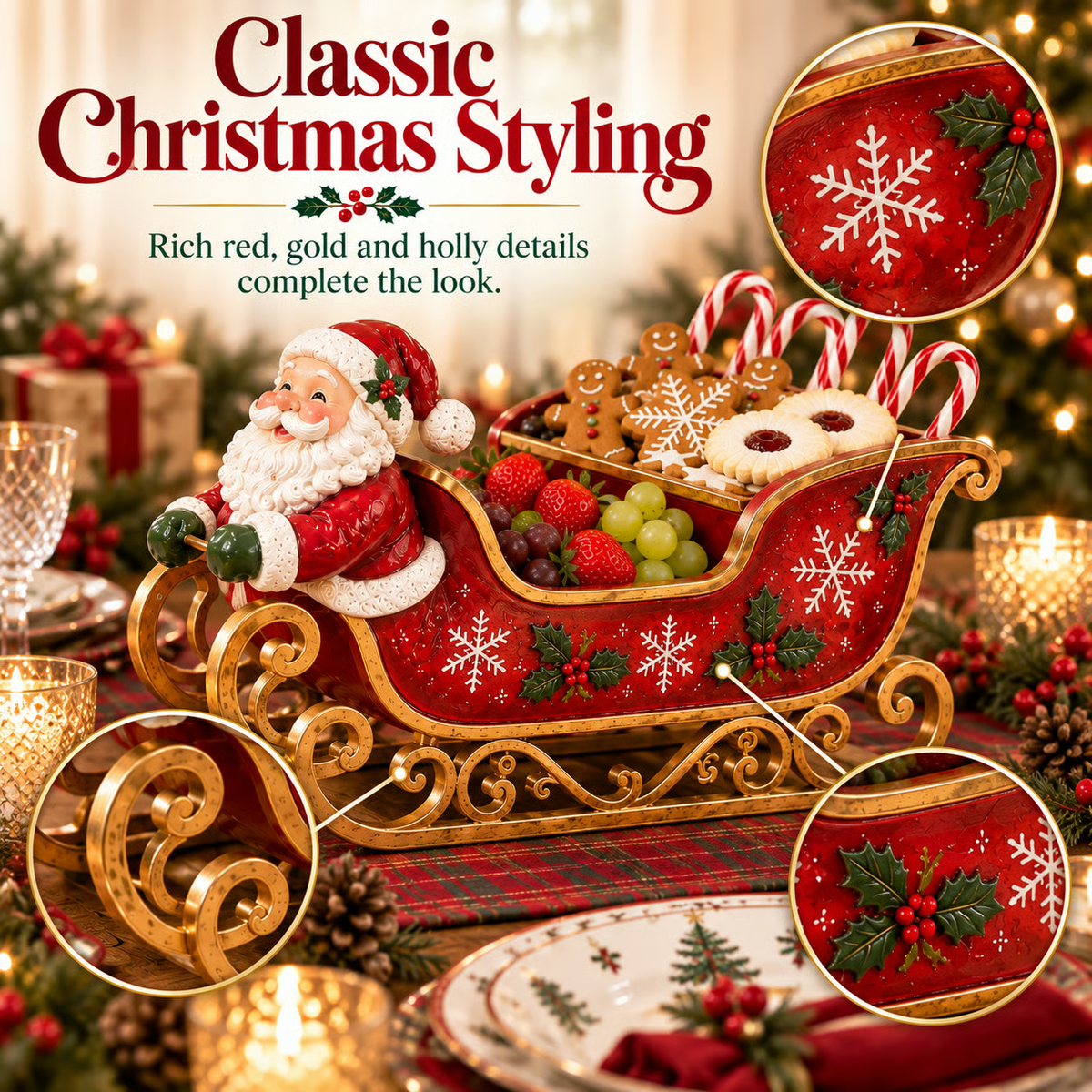 Santa Sleigh Holiday Serving Centerpiece