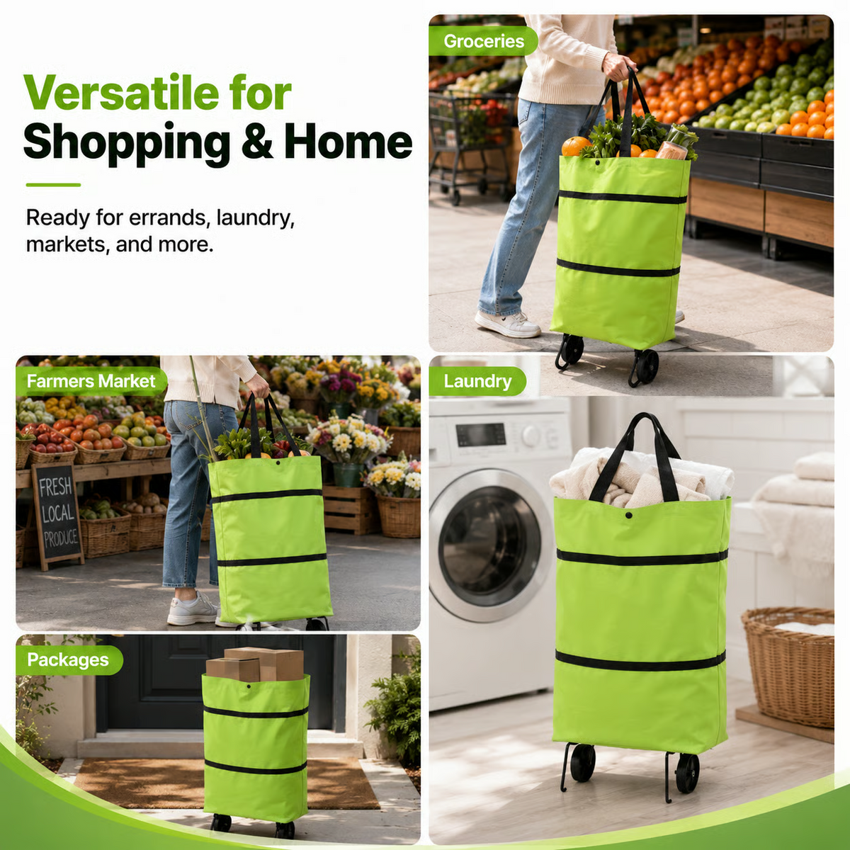Foldable 2 in 1 Rolling Shopping Tote
