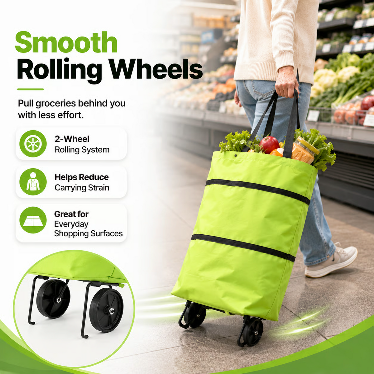 Foldable 2 in 1 Rolling Shopping Tote