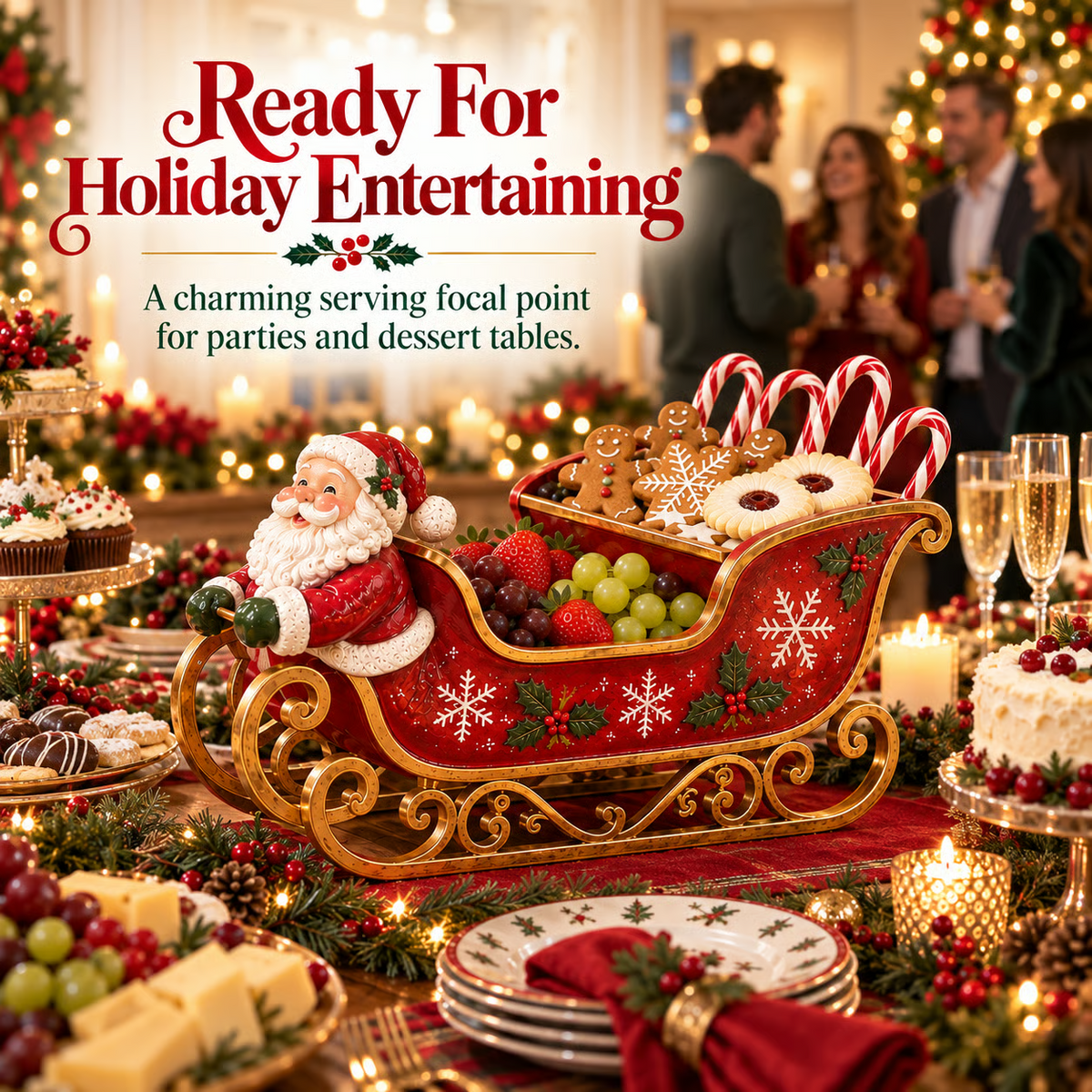 Santa Sleigh Holiday Serving Centerpiece