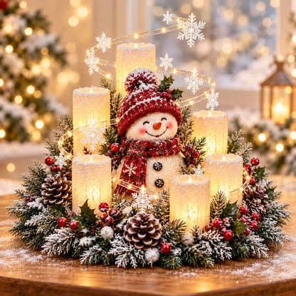 🎄 Glowing Christmas Centerpiece with Warm Flameless Candlelight ✨🕯️