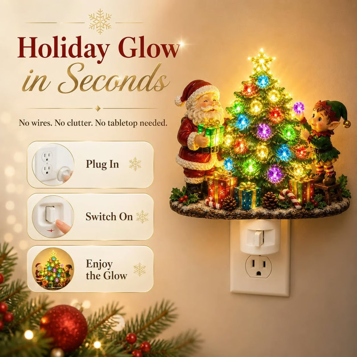 🎄 Jeweled Christmas Tree Plug-In Night Light