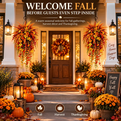 🏡 FALL PORCH FAVORITE🍂 Cascading Faux Fern Swag – Autumn Decor for Doors, Columns & Gates