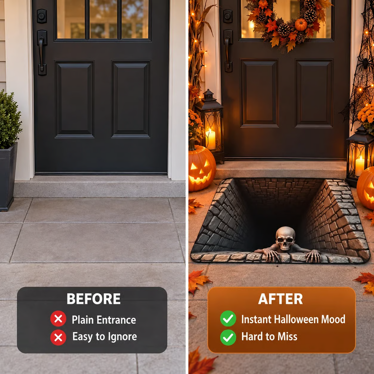 💀 3D Skull Trap Door Illusion Mat – Spooky Halloween Entrance Decor