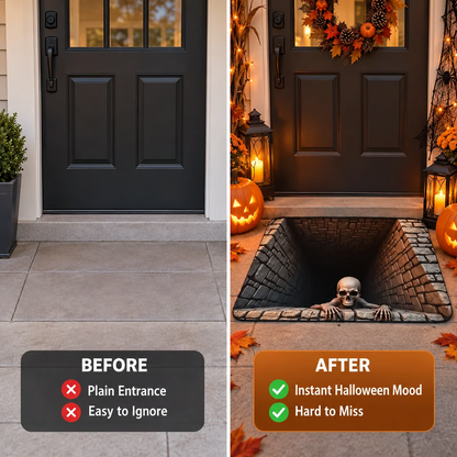 💀 3D Skull Trap Door Illusion Mat – Spooky Halloween Entrance Decor