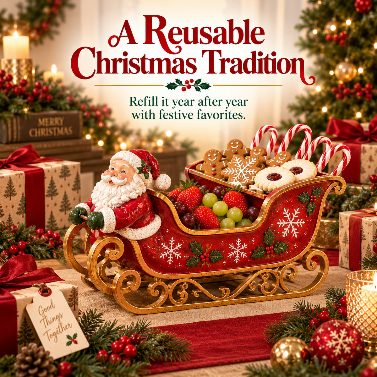 Santa Sleigh Holiday Serving Centerpiece
