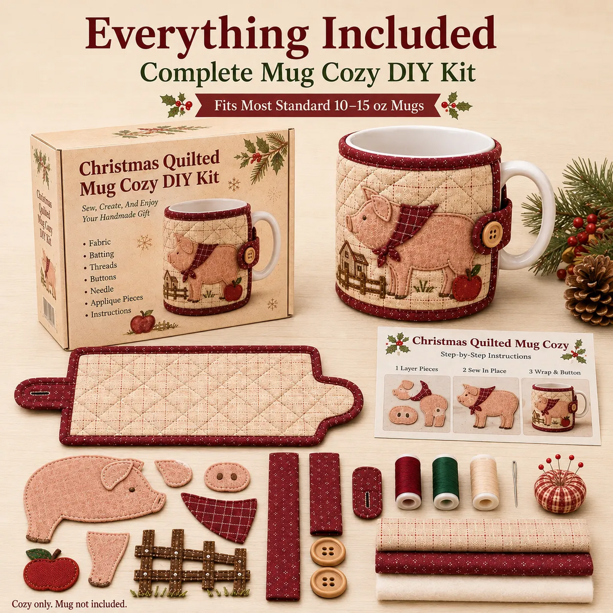 🐷 Farmhouse Friends Mug Cozy Sewing Kit