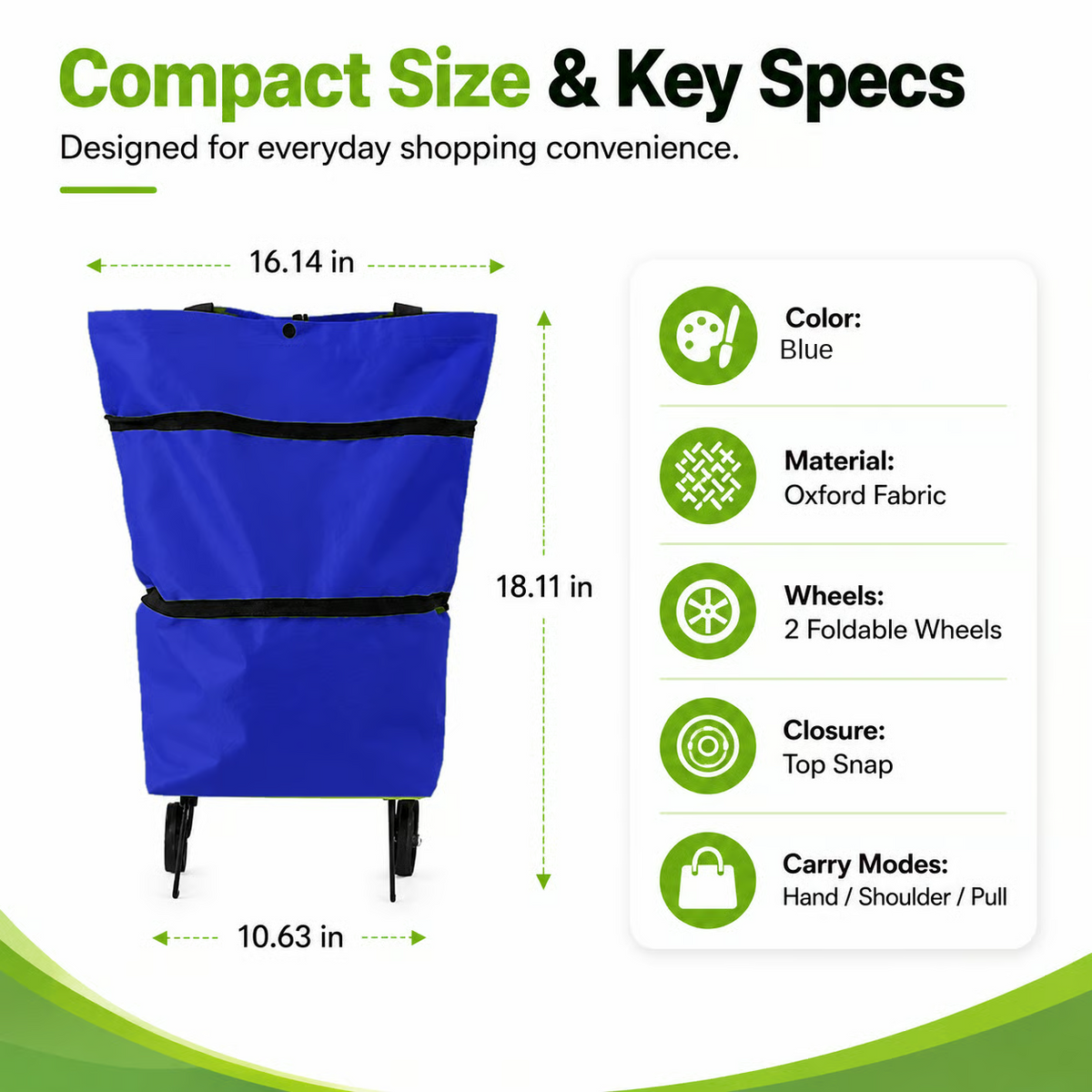 Foldable 2 in 1 Rolling Shopping Tote