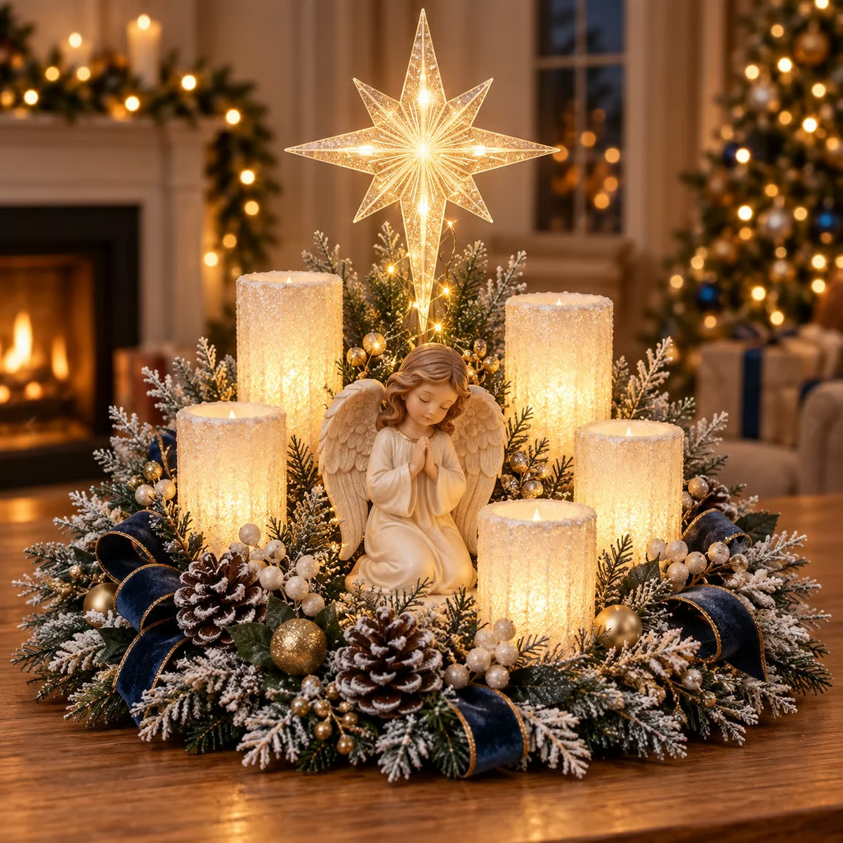 🎄 Glowing Christmas Centerpiece with Warm Flameless Candlelight ✨🕯️