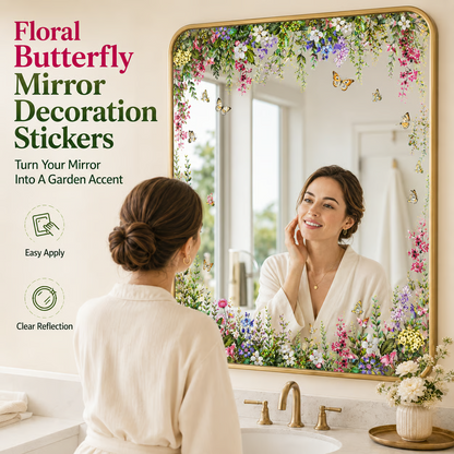 Floral Butterfly Mirror Decoration Stickers
