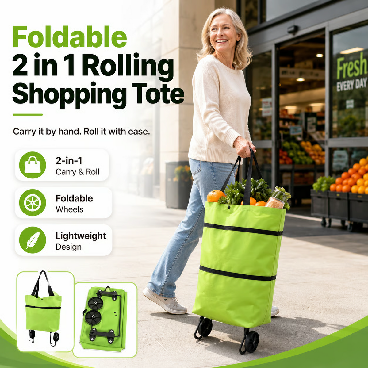 Foldable 2 in 1 Rolling Shopping Tote