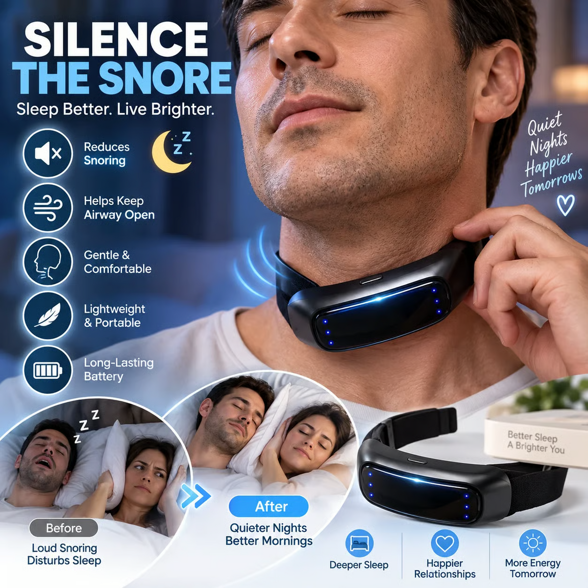 SnoreLess™ Neck Wearable – Simple Bedtime Snoring Support