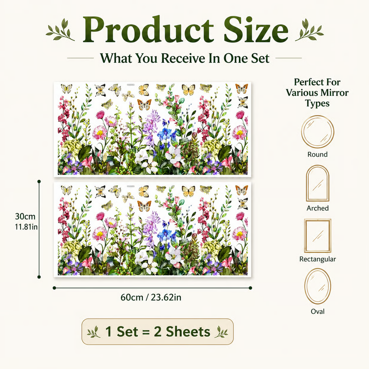Floral Butterfly Mirror Decoration Stickers