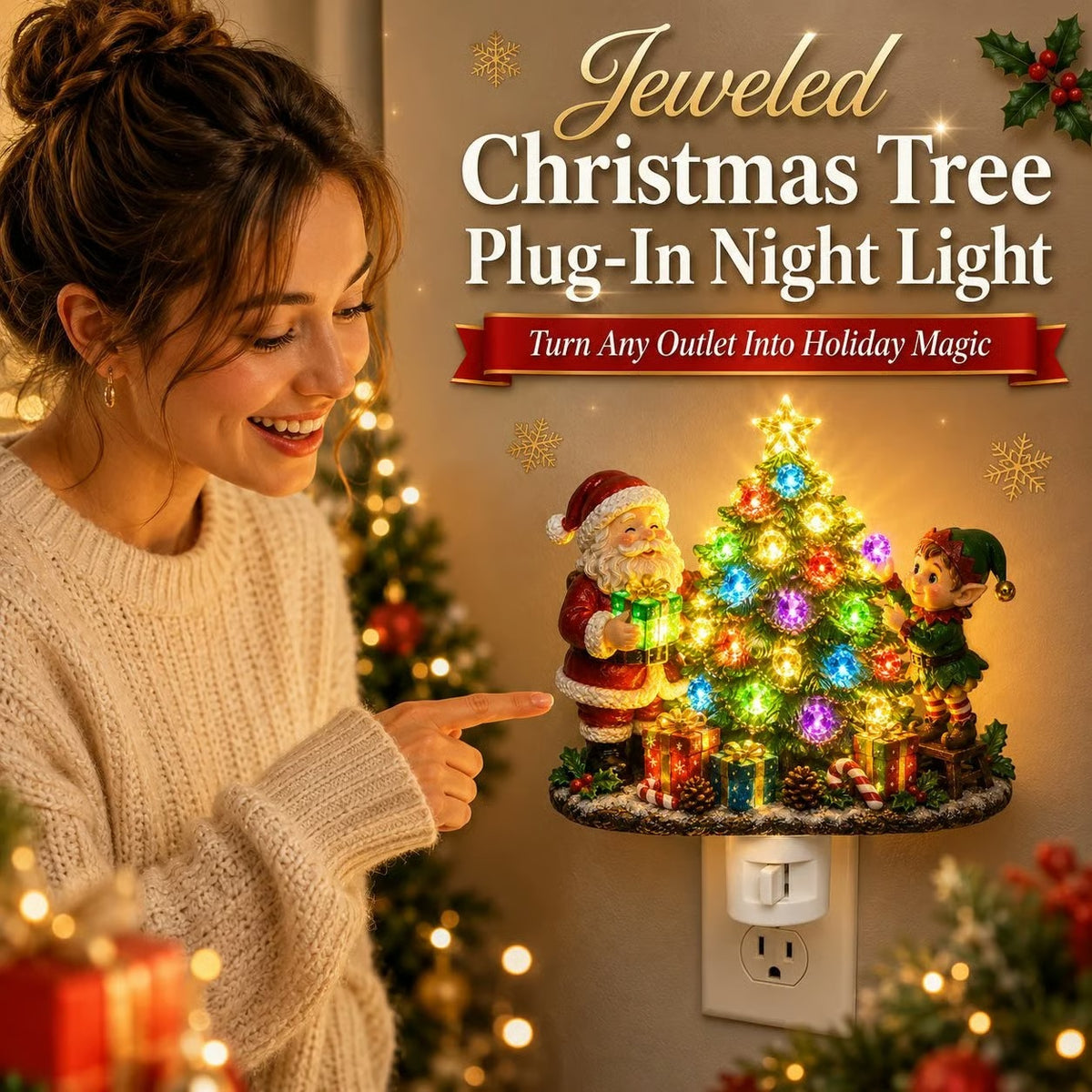 🎄 Jeweled Christmas Tree Plug-In Night Light