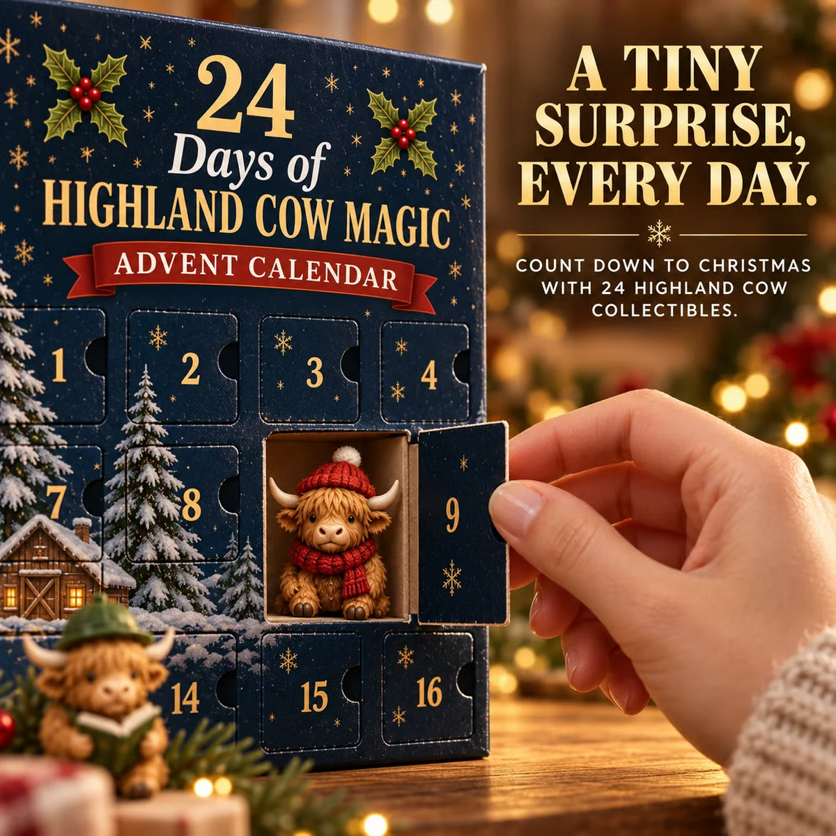 🎁24-Day Highland Cow Advent Calendar – 24 Mini Collectible Surprises