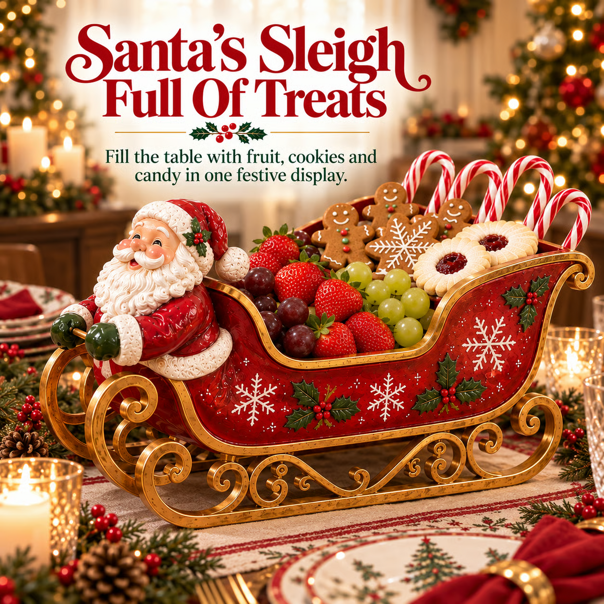 Santa Sleigh Holiday Serving Centerpiece