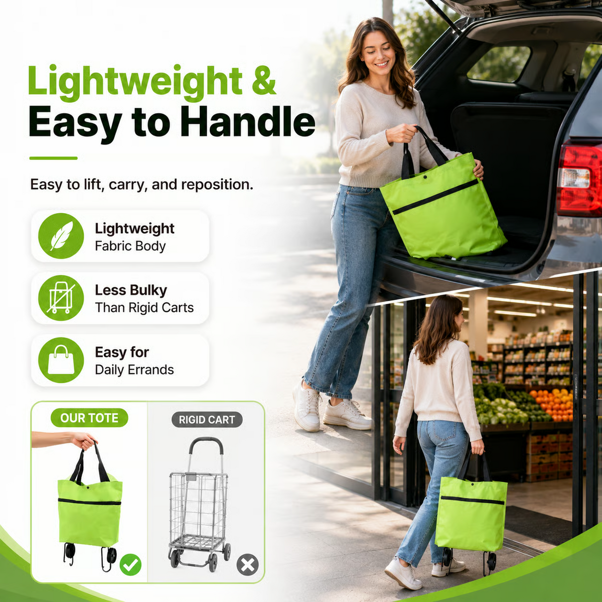 Foldable 2 in 1 Rolling Shopping Tote