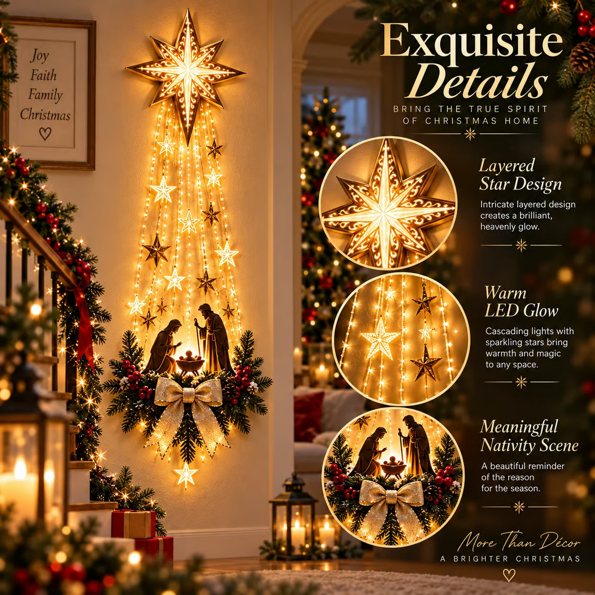 ✝️✨ Bethlehem Star of Faith  Lighted Nativity Wall Decor✨