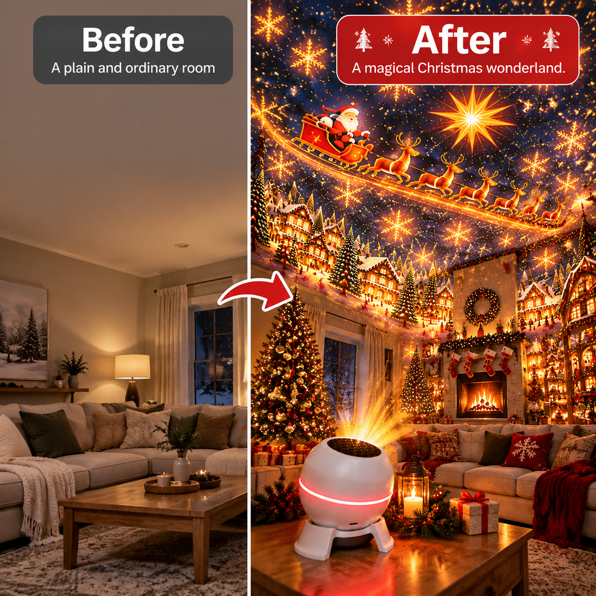 🔥 LAST DAY 50% OFF – 🎄 Magical Christmas Projection Night Light – Transform Any Room Into A Holiday Wonderland