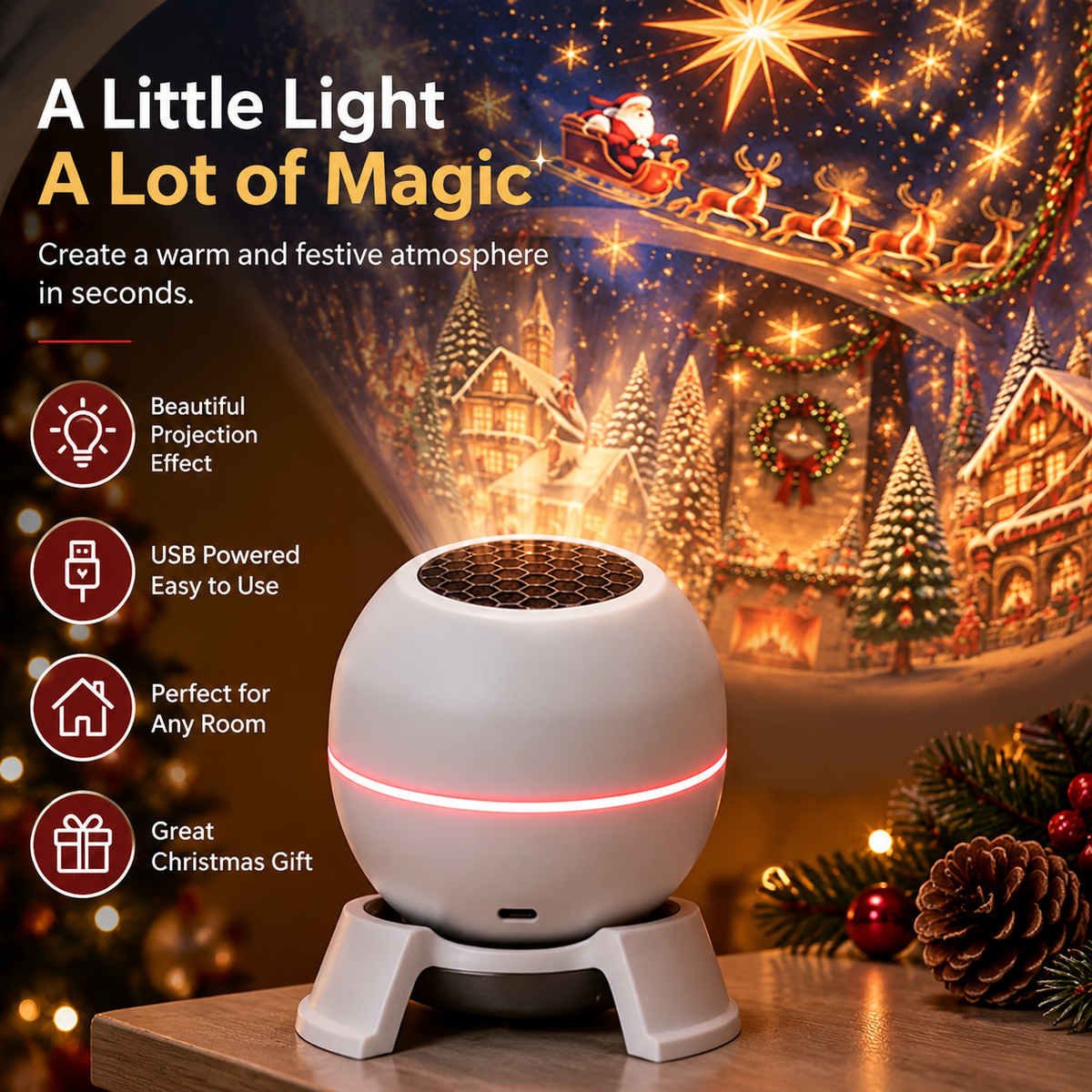 🔥 LAST DAY 50% OFF – 🎄 Magical Christmas Projection Night Light – Transform Any Room Into A Holiday Wonderland